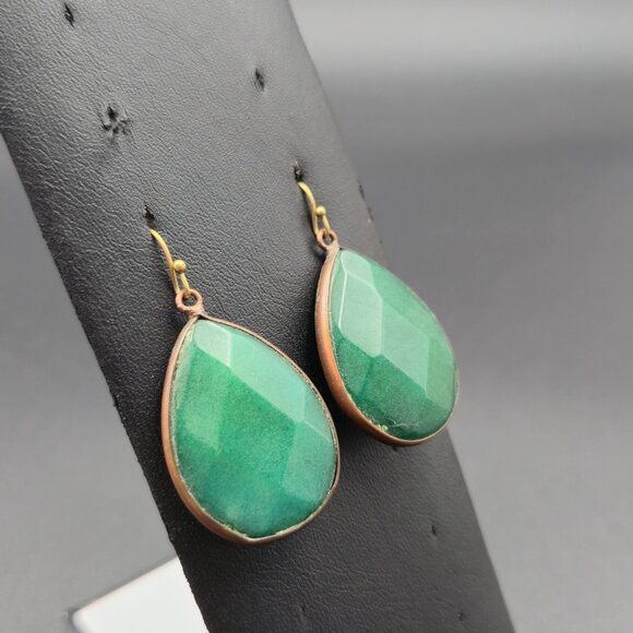 Copper Faceted Semi Precious Stone Large Dangle Earrings A6288 - Picture 2 of 5